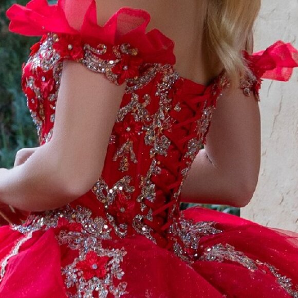 New Formal Quinceanera Gown w/ Floral Applique Details & Beads Embroidery GL3528 - Picture 12 of 15